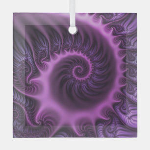 Vivid Abstract Cool Pink Purple Fractal Art Spiral Glass Tree Decoration