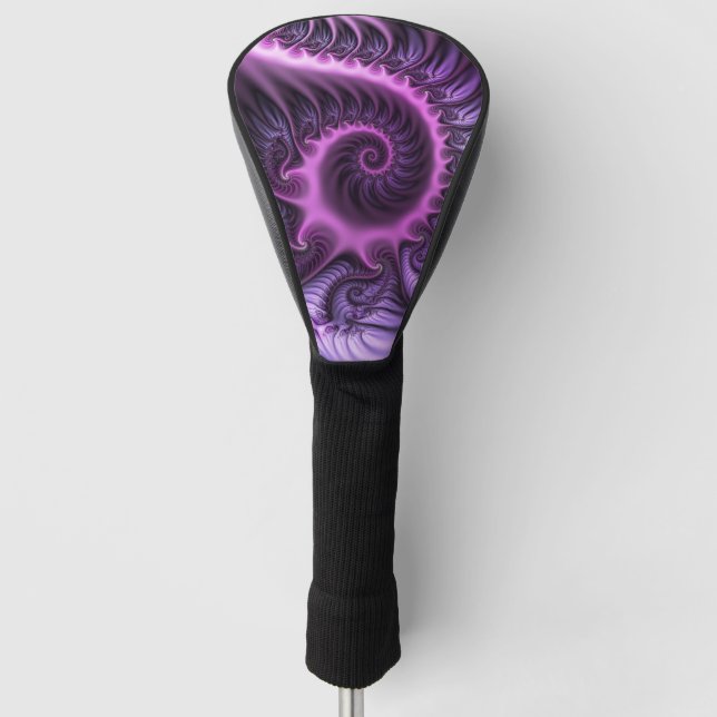 Vivid Abstract Cool Pink Purple Fractal Art Spiral Golf Head Cover (Front)