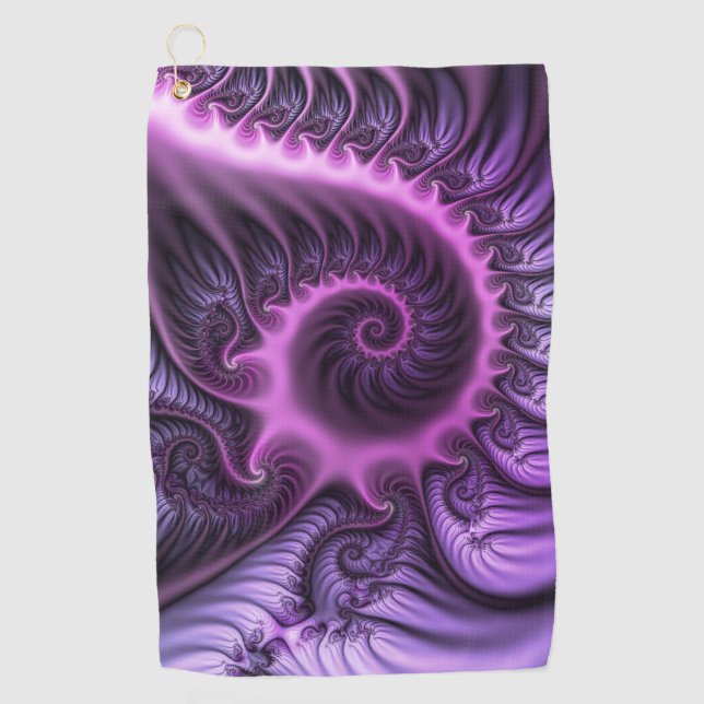 Vivid Abstract Cool Pink Purple Fractal Art Spiral Golf Towel (Front)
