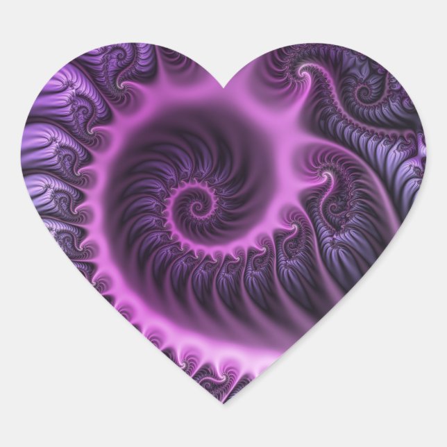 Vivid Abstract Cool Pink Purple Fractal Art Spiral Heart Sticker (Front)