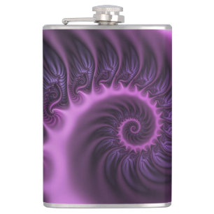 Vivid Abstract Cool Pink Purple Fractal Art Spiral Hip Flask