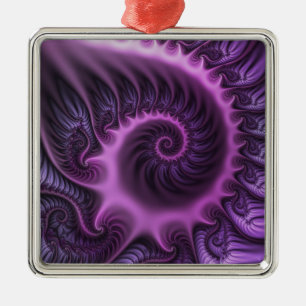 Vivid Abstract Cool Pink Purple Fractal Art Spiral Metal Ornament