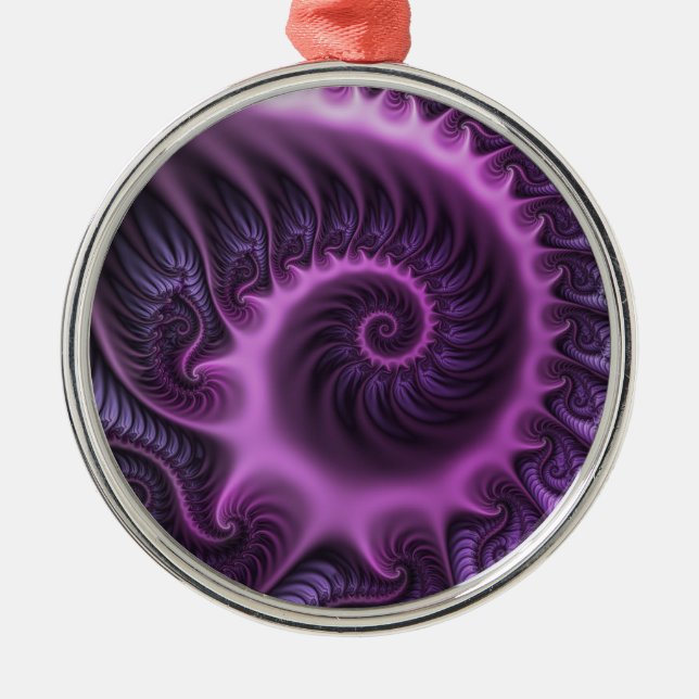 Vivid Abstract Cool Pink Purple Fractal Art Spiral Metal Ornament (Front)