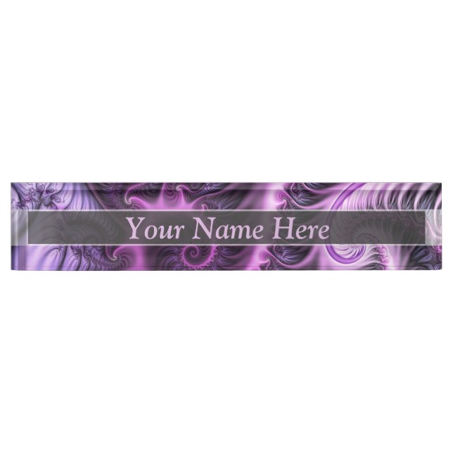 Vivid Abstract Cool Pink Purple Fractal Art Spiral Nameplate (Front)