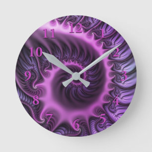 Vivid Abstract Cool Pink Purple Fractal Art Spiral Round Clock