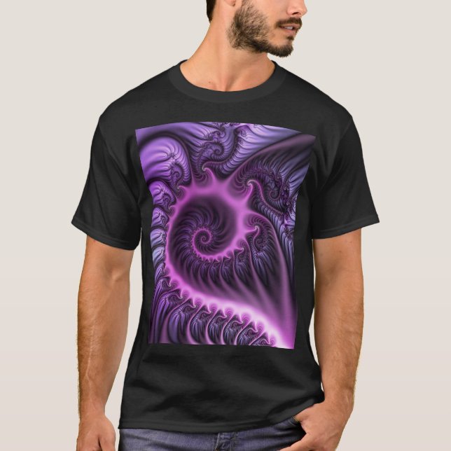 Vivid Abstract Cool Pink Purple Fractal Art Spiral T-Shirt (Front)