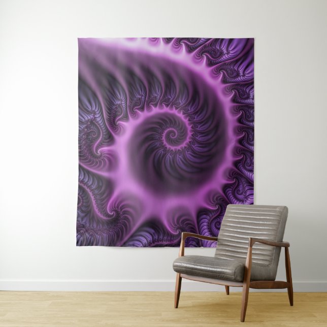 Vivid Abstract Cool Pink Purple Fractal Art Spiral Tapestry (In Situ)
