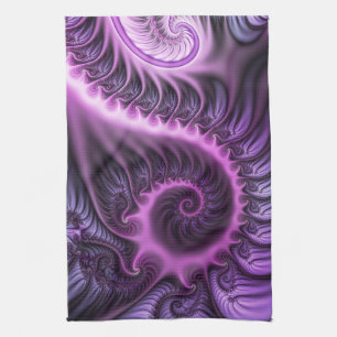 Vivid Abstract Cool Pink Purple Fractal Art Spiral Tea Towel