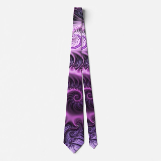 Vivid Abstract Cool Pink Purple Fractal Art Spiral Tie (Front)