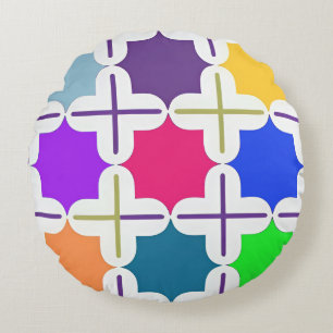 Vivid Abstract Geometric Pattern in Bold Colours Round Cushion