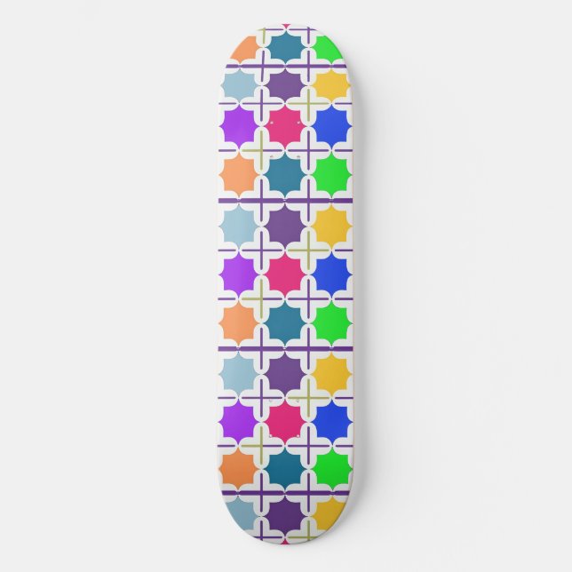 Vivid Abstract Geometric Pattern in Bold Colours Skateboard (Front)