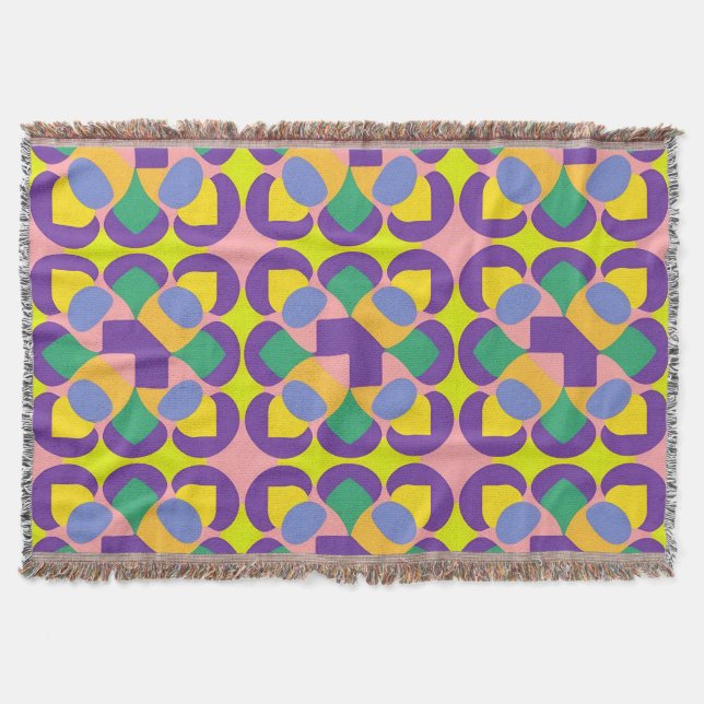 Vivid Abstract Geometric Pattern in Bold Colours Throw Blanket (Front)