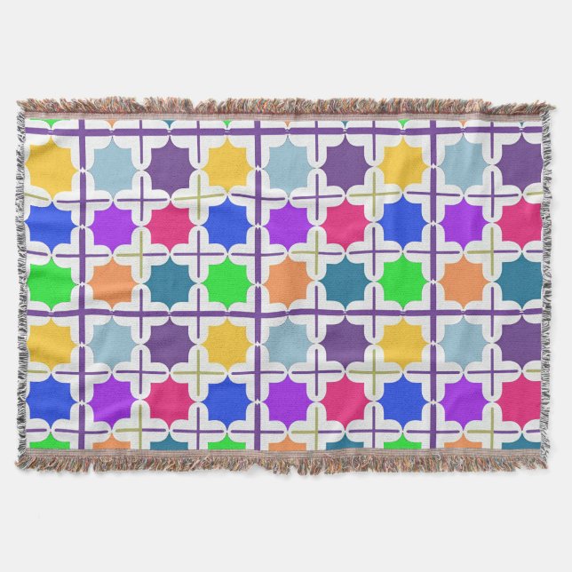 Vivid Abstract Geometric Pattern in Bold Colours Throw Blanket (Front)