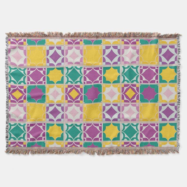 Vivid Abstract Geometric Pattern in Bold Colours Throw Blanket (Front)