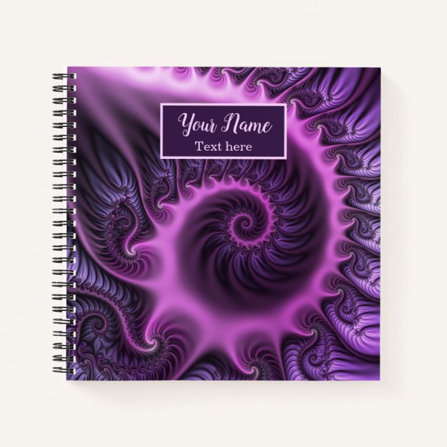 Vivid Abstract Pink Purple Fractal Art Spiral Name Notebook (Front)