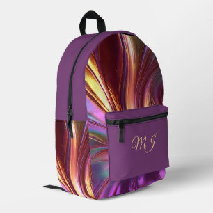Vivid Abstract Swirl Purple Gold Modern Art Printed Backpack