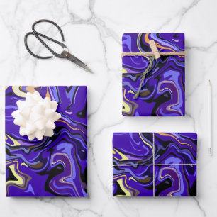 Vivid Abstract Swirl with Purple, Yellow, & Black Wrapping Paper Sheet