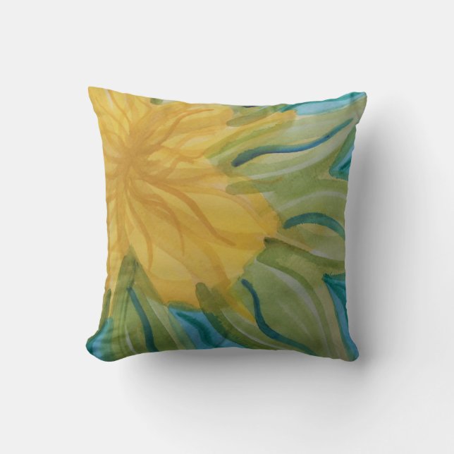 Vivid abstract watercolor yellow flower cushion (Front)