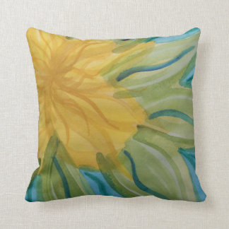 Vivid abstract watercolor yellow flower cushion