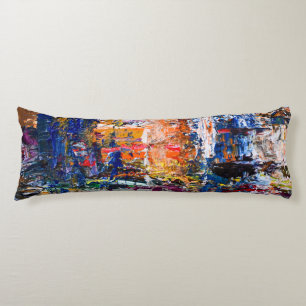 Vivid Abstraction – Oil Paint Chaos on Artist’s Pa Body Cushion