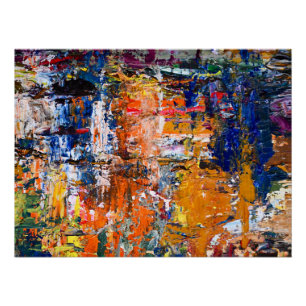 Vivid Abstraction – Oil Paint Chaos on Artist’s Pa Poster