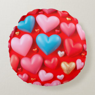 Vivid arrangement of hearts round cushion