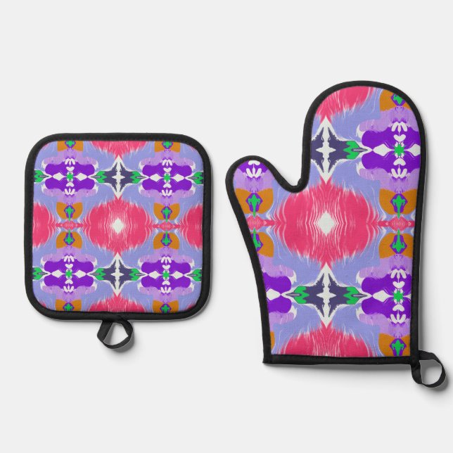 Vivid Aurora Kaleidoscope Electric Oven Mitt & Pot Holder Set (Front)