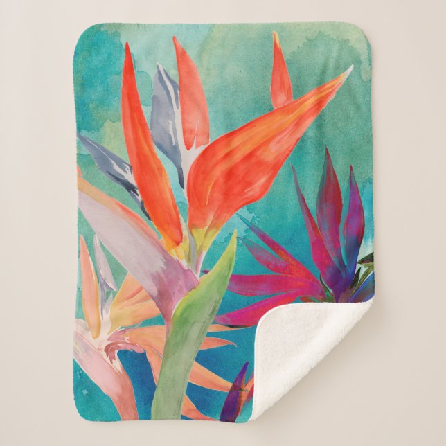 Vivid Birds of Paradise Sherpa Blanket (Front)