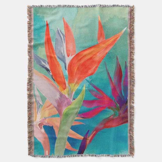 Vivid Birds of Paradise Throw Blanket (Front Vertical)