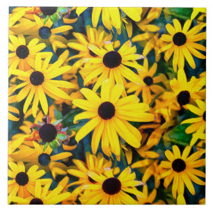 Vivid Black Eyed Susan Rudbeckia Melange Ceramic Tile