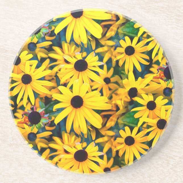 Vivid Black Eyed Susan Rudbeckia Melange Coaster (Front)