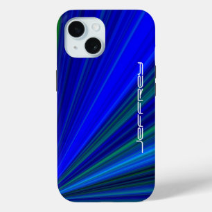 Vivid Blue Green Starburst Personalise Name Tough iPhone 15 Case