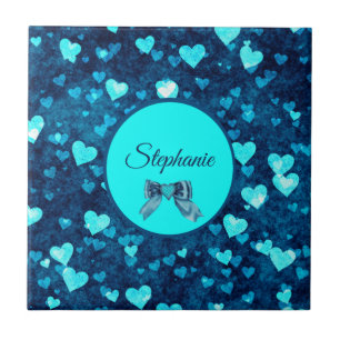 Vivid Blue Hearts Ceramic Tile