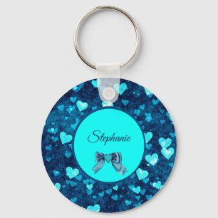 Vivid Blue Hearts Key Ring