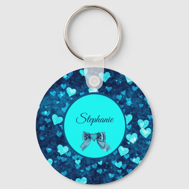 Vivid Blue Hearts Key Ring (Front)