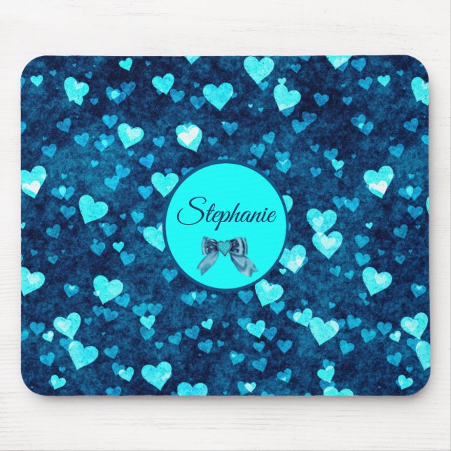 Vivid Blue Hearts Mouse Pad (Front)