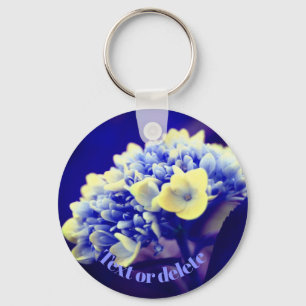 Vivid Blue Hydrangea Flower Personalized Key Ring