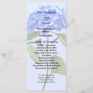 Vivid Blue Hydrangea Wedding Program