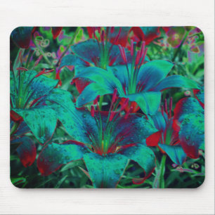 Vivid Blue Lilies Abstract Flower Art Mouse Pad