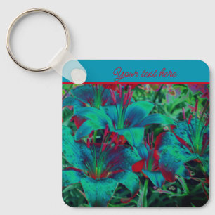 Vivid Blue Lily Flowers Personalised Key Ring