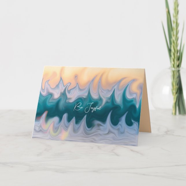 Vivid Blue Ocean Waves Abstract Be Joyful Minimal  Holiday Card (Front)