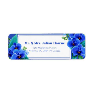Vivid Blue Orchid Botanical Return Address Label