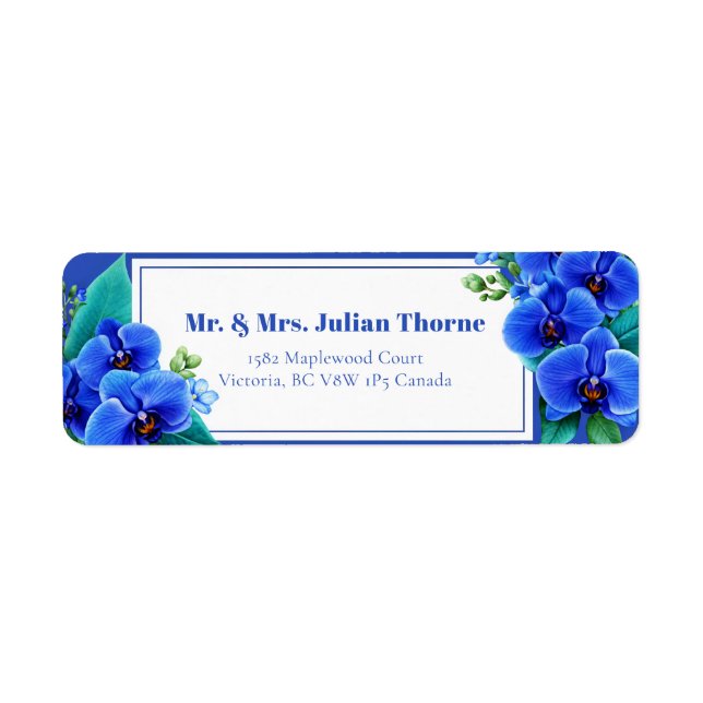 Vivid Blue Orchid Botanical Return Address Label (Front)