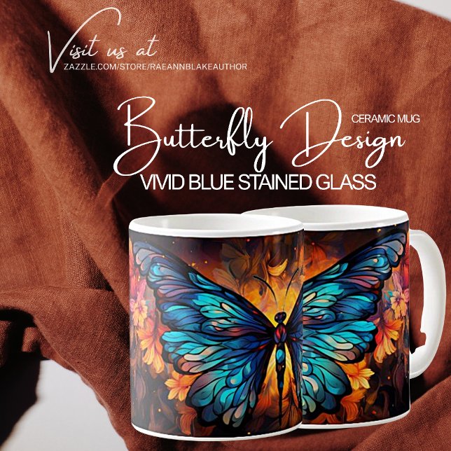 Vivid Blue Stained Glass Butterfly Design  Coffee Mug (Creator Uploaded)