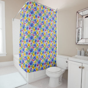 Vivid Blue Yellow Red Purple Flowers Pattern Shower Curtain