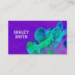 vivid bold purple with green leaves nature art business card