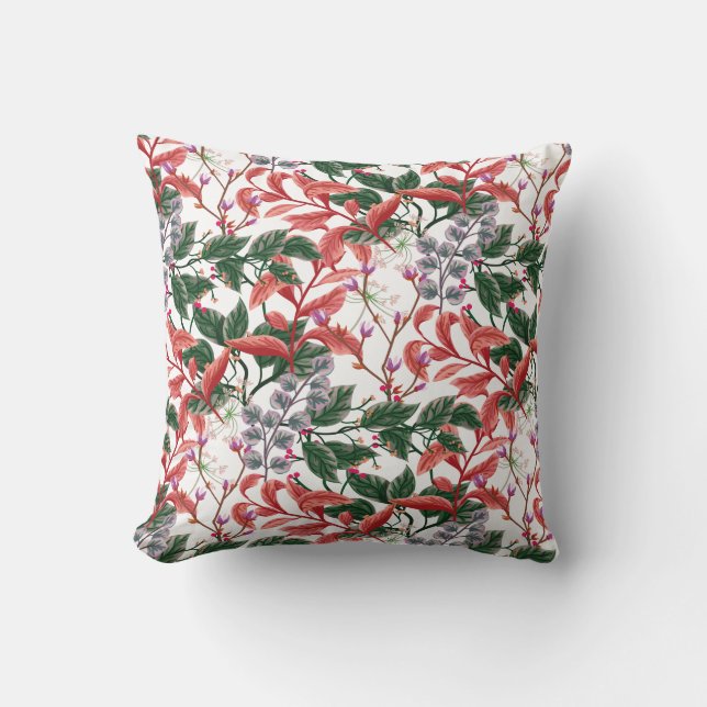 Vivid Botanical Floral Branch Leaves Cushion (Front)