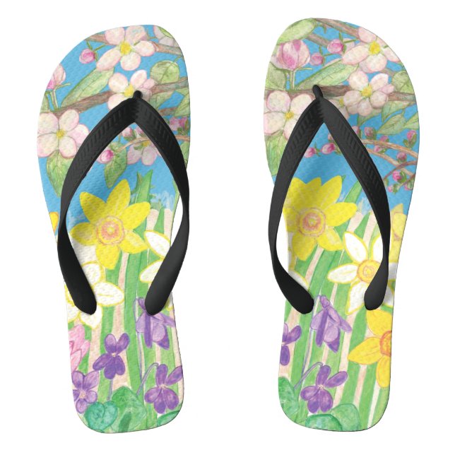 Vivid & Bright Spring Flowers that Radiate Joy   Thongs (Footbed)