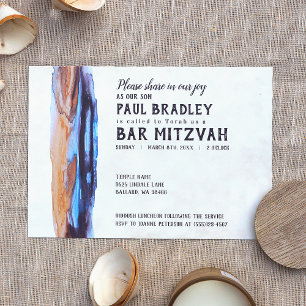 Vivid Caramel & Blue Bar Mitzvah Invitation