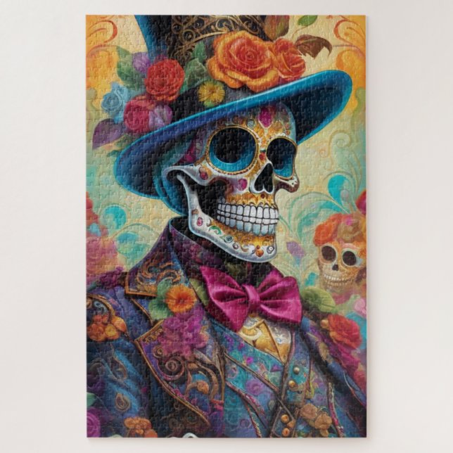 Vivid Celebration: Sugar Skull Dapper Skeleton Jigsaw Puzzle (Vertical)